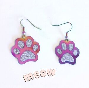 Paw Print Rainbow Titanium Stainless Steel Earrings Pink Purple Blue New